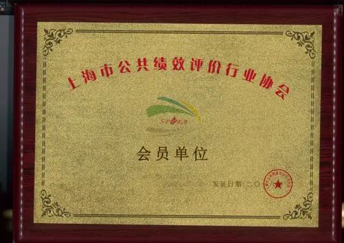上海市公共绩效评价行业协会会员单位证书